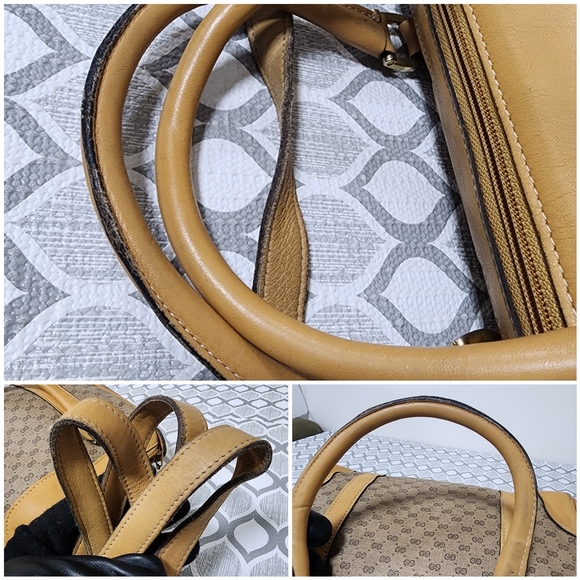 GUCCI Vintage Canvas Leather Boston GG Monogram Satchel Bag Brown/Beige - Picture 9 of 13